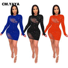 CM.YAYA Women Autumn Galaxy Print Bodycon Midi Mini Hollow Out Dress Long Sleeve Pencil Sexy Night Club Party Vestidos Dresses 2024 - buy cheap