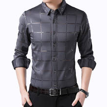 Casual 2021 primavera marca de luxo xadrez de manga comprida versão magro camisa masculina streetwear vestido social camisa masculina moda camisa 2024 - compre barato