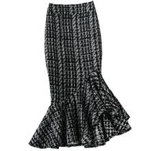 Small fragrance vintage tweed woolen plaid skirt women high waist winter package hip skirt plus size 4XL 2024 - buy cheap