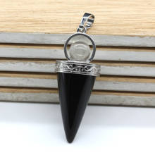 100-exclusivo 1 peça de pendurar em cone circular banhado a prata forma de cone com pingente redondo conta preta ágata joias 2024 - compre barato