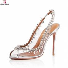 Zapatos de tacón de aguja de Metal para mujer, tacones altos con cristales, estilo Original, Sexy, talla grande 2024 - compra barato