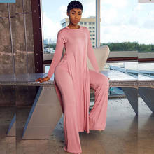 Casual Solid Loose Loungewear Matching Sets for Women Two Piece Set Side Slit Long Top and Wide Leg Pants Sporty 2 Piece Outfits 2024 - buy cheap