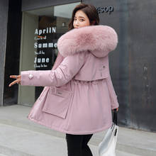 2021 New Long Jacket Women Winter Slim Wool Liner Female Cold Coat Hooded Solid Thick With Fur Collar Loose Casual Parkas Female 2024 - buy cheap