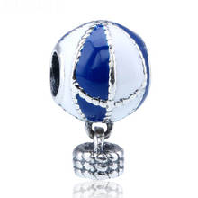 Pulseira pandora de prata s925 autêntica, bracelete azul e branco, esmaltado, pingente de balão de ar quente 2024 - compre barato
