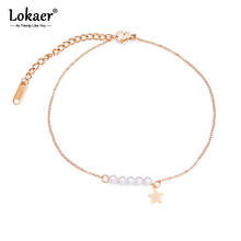 Lokaer Titanium Steel Bohemia Beach Chain Link Anklets For Women Girls Trendy Simulated Pearl Star Charm Anklet Jewelry A19048 2024 - buy cheap