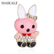 MAIKALE Cute Cartoon Animal Rabbit Brooch Pin Rhinestone Pink Enamel Bunny Brooches for Women Girls Kids Bag Pendant Broche Gift 2024 - buy cheap