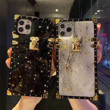 Luxury Bling Gold Foil Marble Square Phone Case For iPhone 12 11 13 7 8 Plus X XR XS Max Glitter Soft Cover For HUAWEI P40 case 2024 - купить недорого