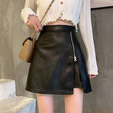 2020 Newest Women A Line Skirt Open Fork Zipper PU Leather High Waist Pencil Skirt Wrap Hip Short Mini Punk Skirts Ladies Black 2024 - buy cheap