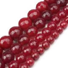 Red Chalcedony Stone Beads Faceted Loose Spacer Beads For Jewelry Making DIY Bracelet Accessories 15'' 4mm 6mm 8mm 10mm 12mm 2024 - buy cheap