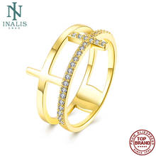 INALIS-Anillos geométricos chapados en oro para mujer, anillo de cobre de circonia cúbica transparente 5A, joyería de aniversario, novedad 2024 - compra barato