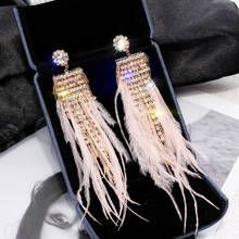 Pink Hair Earrings European and American Long Tassel Feather Earrings Korean Style Drop Earrings Party Jewelry Gift 2024 - buy cheap