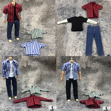 1/12 Scale Male Clothes Action Figure Red Plaid Long Sleeve Shirt Jeans Suit Dolls Casually Cool Outfits Clothing Set 2024 - buy cheap