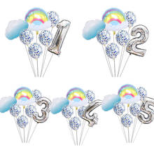 Arco-íris nuvens balão número de alumínio balão feliz aniversário festa decoração para crianças chuveiro do bebê decoração 2024 - compre barato