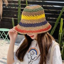 Cokk chapéus de palha femininos para o verão, chapéu de sol com aba grande listrado, dobrável, para praia, férias, viagens 2024 - compre barato