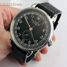 Parnis 2019 new top mens automatic mechanical watch 42mm silver case black dial GMT arab mark date window leather mens watches 2024 - buy cheap