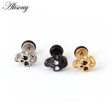 1 Pair Stainless Steel Enamel Skull Skeleton Ear Stud Earring Men Women Punk Rock Jewelry 2024 - buy cheap