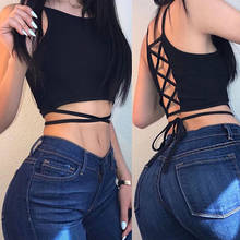 Summer 2022 Sexy Party Tops Backless Hollow Out Fitness Sleeveless Short Crop Tops Camisoles Streetwear Black Lace Up Crop Tops 2024 - buy cheap