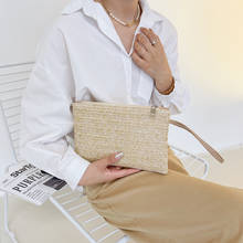 Weaving Bag Fashion Ladies Wristlet Clutch Women Daily Money Phone Clutch Solid Straw Woven Coin Purse Beach Wallet Card Bag 2024 - buy cheap