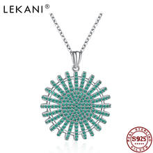 LEKANI Sterling Silver 925 Jewelry Hollow Round Flower Pendant Necklace For Women Trendy Green Full Cubic Zirconia Necklaces 2024 - buy cheap