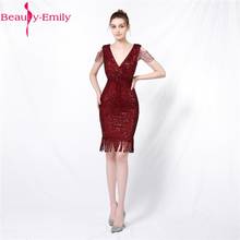 Beauty Emily Romantic V Neck Tank Sleeve Beading Evening Dresses 2020 Sexy Sleeveless Gold Zipper Back Eveming Gown for Women 2024 - buy cheap