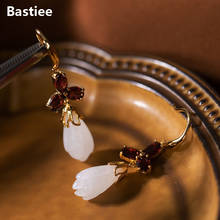 Bastiee 925 Sterling Silver Earrings For Women Ethnic Drop Dangle Earings Fashion Jewelry Gold Plated Jade Garnet 2024 - buy cheap