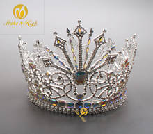 Corona de Tiara grande de lujo para mujer, corona redonda hecha a mano con diamantes de imitación de Cristal AB, para boda, desfile, fiesta de graduación 2024 - compra barato