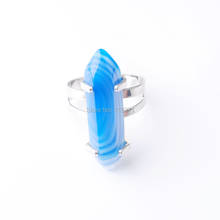 WOJIAER Unique Ring for Women Natural Stone Round Beads Casual Finger Rings Blue Agates Silver Color Party Jewelry 5P PX3030 2024 - buy cheap