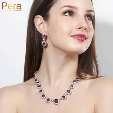 Pera CZ Classic Necklace and Earrings Set for Women Gift Big Flower Connected Red Cubic Zirconia Female Engagement Jewelry J127 2024 - buy cheap