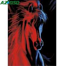 Pintura cavalo vermelho moderno azqsd, sem moldura faça você mesmo por números pintura a óleo sobre tela presente exclusivo decoração de casa de animais 2024 - compre barato