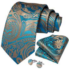 Gravata de seda de seda para homem gravata de seda de ouro azul azul teal para homem abotoaduras de negócios conjunto de gravata de presente dibangu designer SJT-7281 2024 - compre barato