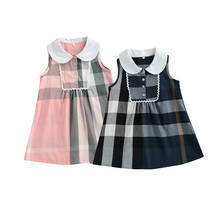 Focusronm 2-7y verão adorável crianças meninas vestido xadrez sem alças sem mangas peter pan colarinho a-line vestido de verão 2024 - compre barato