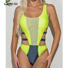 Uma peça de costura cor biquíni banho feminino push up 2020 verão bandagem maiô brasileiro beachwear malha banhista terno 2024 - compre barato