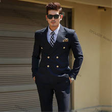 TPSAADE Men's Black Double Breasted Korean Slim Fit Suit Gentleman Suit Business Groom Wedding Dress (Top Jacket + Trousers)247 2024 - buy cheap