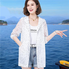 2022 Summer New Sun Protection Clothing Women's Mid-Length 4XL Jacket Female Printed Beachwear Hooded Windbreaker L666 2024 - buy cheap