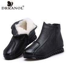 Drkanol botas de couro legítimo femininas, calçados de neve clássicos pretos para mulheres, quentes para o inverno, bota de pele de lã 2024 - compre barato