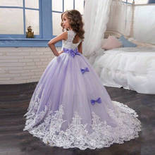 Flower Girl Dresses With Bow Beaded Crystal Lace Up Applique Ball Gown First Communion Dress for Girls Customized 2024 - buy cheap