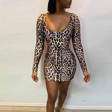 Leopard Bandage Bodycon Women Fancy sexy dresses New Fashion Club Party Long Sleeve Mini Dress slim fall clothes female 2020 2024 - buy cheap