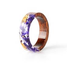 Unique Resin Wood Rings Handmade Real Dried Flower Inlaid Foil Ring Women Vintage Statement Ring Jewelry Men Fashion Jewelry 2024 - buy cheap