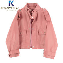 2020 Spring Women Pink Leather Jacket Pocket Zipper Motorcycle Short Coat Female Loose Fashion Bomber PU Leather Jackets Outwear 2024 - buy cheap