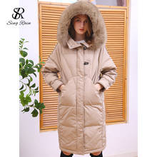 SINGRAIN 2020 Women Thick Long Down Coat Winter Real Fox fur Outerwear High Quality Warm Oversized White Duck Hooded Down Jacket 2024 - buy cheap