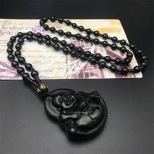 Natural obsidian verde maitreya pingente contas colar charme jóias acessórios mão-esculpida sorte buda amuleto presentes 2024 - compre barato