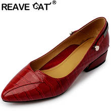 REAVE CAT New 2021 Women Flat Shoes Pointed Toe Genuine Leather Slip-On Soft Bling Stylish Size 34-39 Casual Date Red A3742 2024 - buy cheap