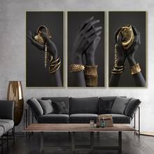 Canvas Print Black Women Hands and Gold Jewelry Poster African Art Oil Painting On the Wall Large Wall Pictures For Living Room 2024 - buy cheap