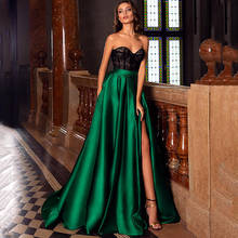 Eightree-Vestidos de Noche modernos de satén, negro y verde esmeralda, Sexy, lateral, para baile de graduación, largo, Formal, 2021 2024 - compra barato