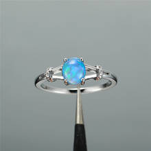 Boho Female Blue White Fire Opal Ring Cute Silver Color Wedding Rings For Women Promise Small Oval Love Engagement Ring 2024 - buy cheap