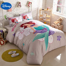 Disney pequena sereia ariel 100% algodão jogo de cama 3d impresso rosa capa edredão conjunto fronhas folha meninas quarto decoração 2024 - compre barato