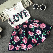 2-7T Summer Baby Girls 2pcs Set Girl Love Printed T-shirt+Floral Skirt  Children Suit Kids Clothes Set 2024 - buy cheap