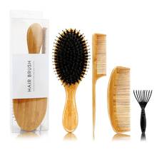 4Pcs/Set Bamboo Handle Boar Bristles Anti Static Hair Brush Massage Scalp Comb X7XA 2024 - buy cheap