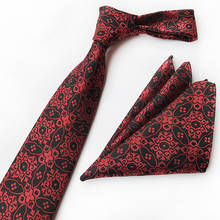 Conjunto de gravata formal masculina, 8cm, vermelho, floral, festa de casamento, gravatas com bolso, quadrado 2024 - compre barato