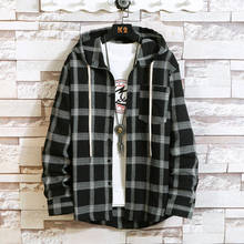 Plaid Style Autumn Spring 2022 With Hoodie Men‘s Hip Hop Punk Shirt Flannel Casual Fashion Clothes 2024 - buy cheap